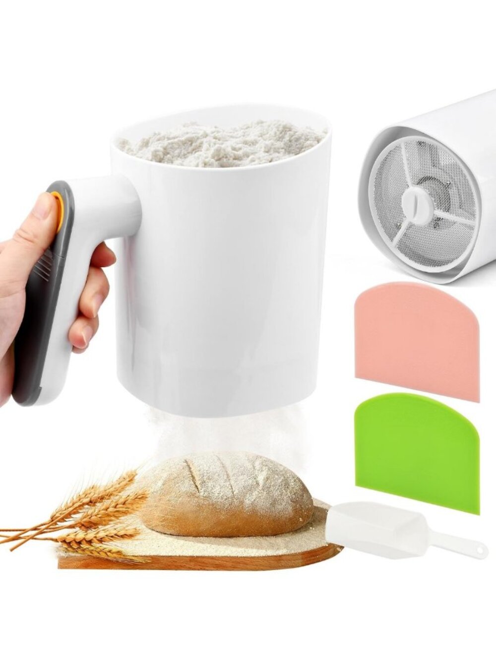 Electric Flour Sifter - Battery Operated, 4 Cup Capacity, One-Hand Operation